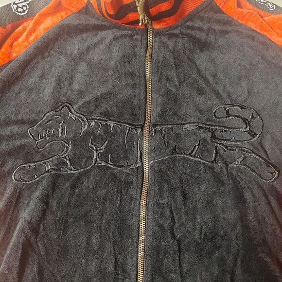 Le Tigre Mens L Black & Red Velour Embroidered Jacket - Picture 8 of 14